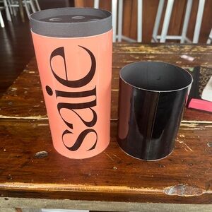 Saie Coral Pink and Black Cylindrical Makeup/Accessory Container